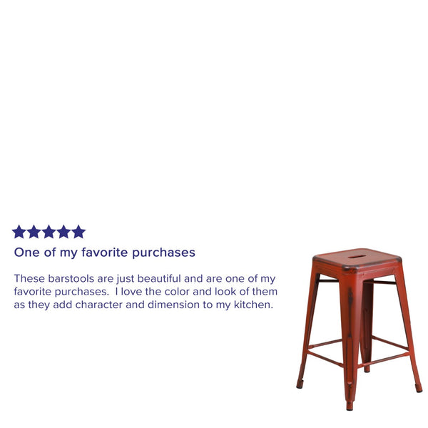English Elm Commercial Grade Commercial Grade 24" High Backless Distressed Metal Indoor-Outdoor Counter Height Stool
