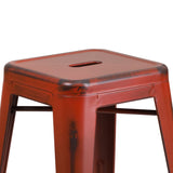 English Elm Commercial Grade Commercial Grade 24" High Backless Distressed Metal Indoor-Outdoor Counter Height Stool