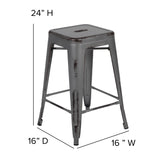 English Elm Commercial Grade Commercial Grade 24" High Backless Distressed Metal Indoor-Outdoor Counter Height Stool