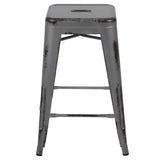 English Elm Commercial Grade Commercial Grade 24" High Backless Distressed Metal Indoor-Outdoor Counter Height Stool