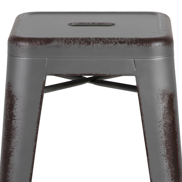 English Elm Commercial Grade Commercial Grade 24" High Backless Distressed Metal Indoor-Outdoor Counter Height Stool