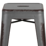 English Elm Commercial Grade Commercial Grade 24" High Backless Distressed Metal Indoor-Outdoor Counter Height Stool