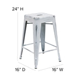 English Elm Commercial Grade Commercial Grade 24" High Backless Distressed Metal Indoor-Outdoor Counter Height Stool