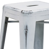 English Elm Commercial Grade Commercial Grade 24" High Backless Distressed Metal Indoor-Outdoor Counter Height Stool