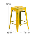 English Elm Commercial Grade Commercial Grade 24" High Backless Distressed Metal Indoor-Outdoor Counter Height Stool