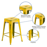 English Elm Commercial Grade Commercial Grade 24" High Backless Distressed Metal Indoor-Outdoor Counter Height Stool