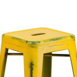 English Elm Commercial Grade Commercial Grade 24" High Backless Distressed Metal Indoor-Outdoor Counter Height Stool