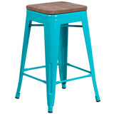 English Elm Commercial Grade 24" High Backless Counter Height Stool with Square Wood Seat