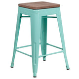 English Elm Commercial Grade 24" High Backless Counter Height Stool with Square Wood Seat