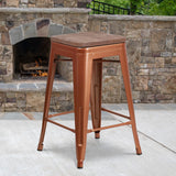 English Elm Commercial Grade 24" High Backless Counter Height Stool with Square Wood Seat