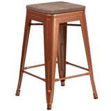 English Elm Commercial Grade 24" High Backless Counter Height Stool with Square Wood Seat