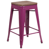 English Elm Commercial Grade 24" High Backless Counter Height Stool with Square Wood Seat