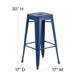 English Elm Commercial Grade Commercial Grade 30" High Backless Distressed Metal Indoor-Outdoor Barstool