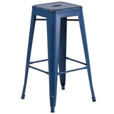 English Elm Commercial Grade Commercial Grade 30" High Backless Distressed Metal Indoor-Outdoor Barstool