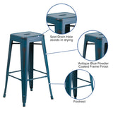 English Elm Commercial Grade Commercial Grade 30" High Backless Distressed Metal Indoor-Outdoor Barstool