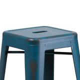 English Elm Commercial Grade Commercial Grade 30" High Backless Distressed Metal Indoor-Outdoor Barstool