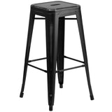 English Elm Commercial Grade Commercial Grade 30" High Backless Distressed Metal Indoor-Outdoor Barstool