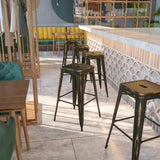 English Elm Commercial Grade Commercial Grade 30" High Backless Distressed Metal Indoor-Outdoor Barstool