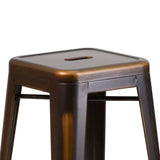 English Elm Commercial Grade Commercial Grade 30" High Backless Distressed Metal Indoor-Outdoor Barstool