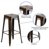 English Elm Commercial Grade Commercial Grade 30" High Backless Distressed Metal Indoor-Outdoor Barstool