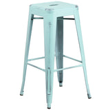 English Elm Commercial Grade Commercial Grade 30" High Backless Distressed Metal Indoor-Outdoor Barstool