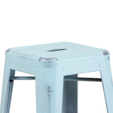 English Elm Commercial Grade Commercial Grade 30" High Backless Distressed Metal Indoor-Outdoor Barstool