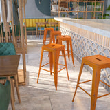 English Elm Commercial Grade Commercial Grade 30" High Backless Distressed Metal Indoor-Outdoor Barstool