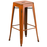 English Elm Commercial Grade Commercial Grade 30" High Backless Distressed Metal Indoor-Outdoor Barstool