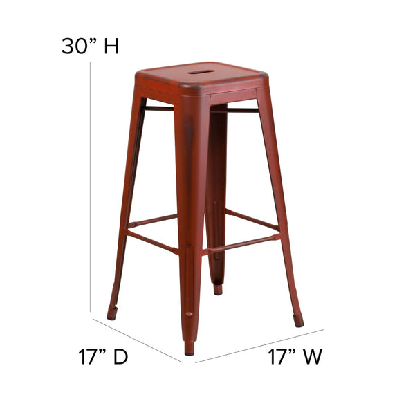 English Elm Commercial Grade Commercial Grade 30" High Backless Distressed Metal Indoor-Outdoor Barstool