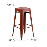 English Elm Commercial Grade Commercial Grade 30" High Backless Distressed Metal Indoor-Outdoor Barstool