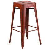 English Elm Commercial Grade Commercial Grade 30" High Backless Distressed Metal Indoor-Outdoor Barstool