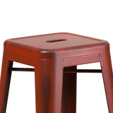 English Elm Commercial Grade Commercial Grade 30" High Backless Distressed Metal Indoor-Outdoor Barstool