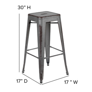 English Elm Commercial Grade Commercial Grade 30" High Backless Distressed Metal Indoor-Outdoor Barstool