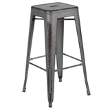 English Elm Commercial Grade Commercial Grade 30" High Backless Distressed Metal Indoor-Outdoor Barstool