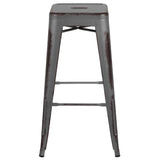 English Elm Commercial Grade Commercial Grade 30" High Backless Distressed Metal Indoor-Outdoor Barstool