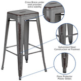 English Elm Commercial Grade Commercial Grade 30" High Backless Distressed Metal Indoor-Outdoor Barstool