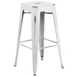 English Elm Commercial Grade Commercial Grade 30" High Backless Distressed Metal Indoor-Outdoor Barstool