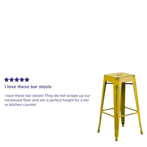English Elm Commercial Grade Commercial Grade 30" High Backless Distressed Metal Indoor-Outdoor Barstool