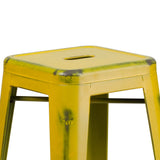 English Elm Commercial Grade Commercial Grade 30" High Backless Distressed Metal Indoor-Outdoor Barstool