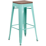 English Elm Commercial Grade 30" High Backless Barstool with Square Wood Seat