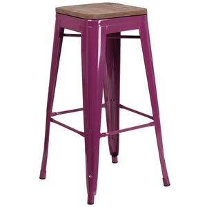 English Elm Commercial Grade 30" High Backless Barstool with Square Wood Seat