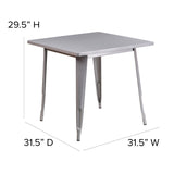 English Elm Commercial Grade Commercial Grade 31.5" Square Metal Indoor-Outdoor Table