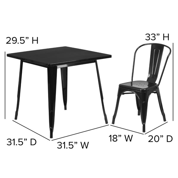 English Elm Commercial Grade Commercial Grade 31.5" Square Metal Indoor-Outdoor Table Set with 4 Stack Chairs