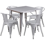 English Elm Commercial Grade Commercial Grade 31.5" Square Metal Indoor-Outdoor Table Set with 4 Arm Chairs