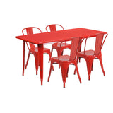 English Elm Commercial Grade Commercial Grade 31.5" x 63" Rectangular Metal Indoor-Outdoor Table Set with 4 Stack Chairs