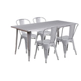 English Elm Commercial Grade Commercial Grade 31.5" x 63" Rectangular Metal Indoor-Outdoor Table Set with 4 Stack Chairs