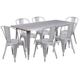 English Elm Commercial Grade Commercial Grade 31.5" x 63" Rectangular Metal Indoor-Outdoor Table Set with 6 Stack Chairs