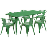 English Elm Commercial Grade Commercial Grade 31.5" x 63" Rectangular Metal Indoor-Outdoor Table Set with 6 Arm Chairs