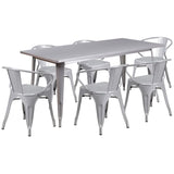 English Elm Commercial Grade Commercial Grade 31.5" x 63" Rectangular Metal Indoor-Outdoor Table Set with 6 Arm Chairs