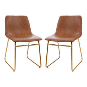 English Elm Commercial Grade 18 inch Dining Table Height Chair, Mid-Back Sled Base Dining Chair in Light LeatherSoft with Gold Frame - Set of 2